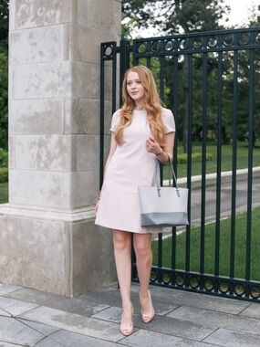 Grayes Made in Canada 🇨🇦 Women's Short Sleeve Shift Dress in Blush Pink Size 4